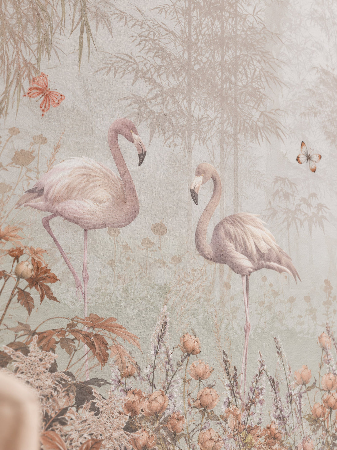 Pastel Flamingo Ormanı duvar kağıdı, duvar kağıdına yakından bakış