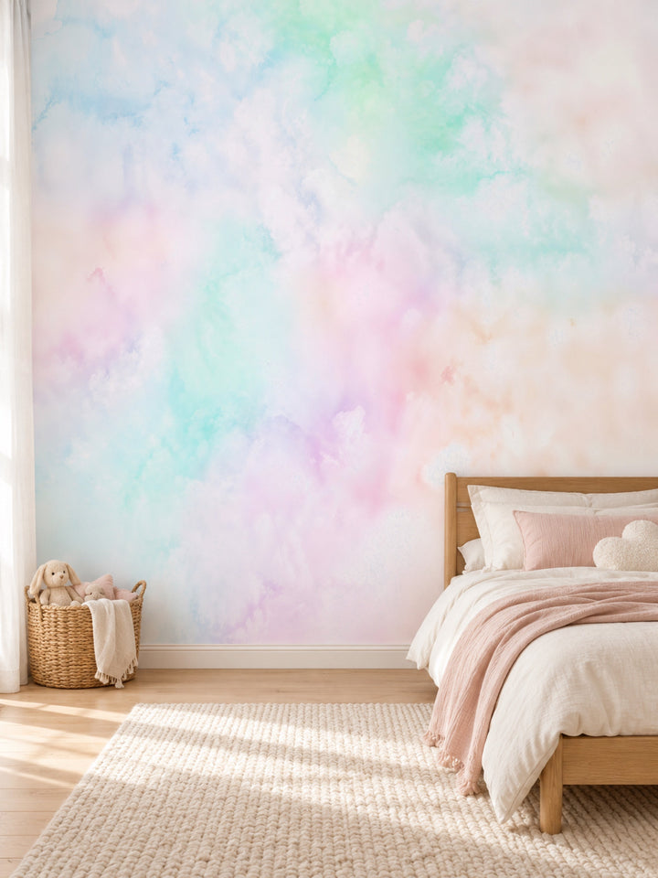 Bebek odasında Pastel Soyut Bulut Manzarası çocuk odası duvar kağıdı