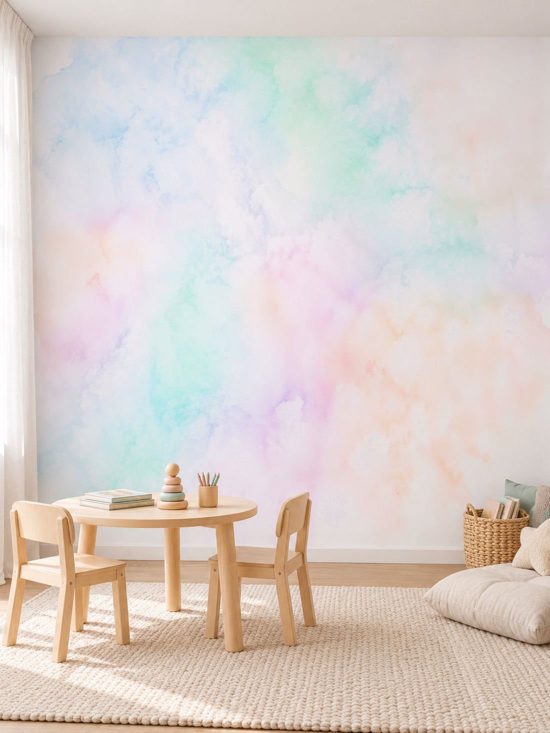 Pastel Soyut Bulut Manzarası duvar kağıdı, bir çocuk odasında