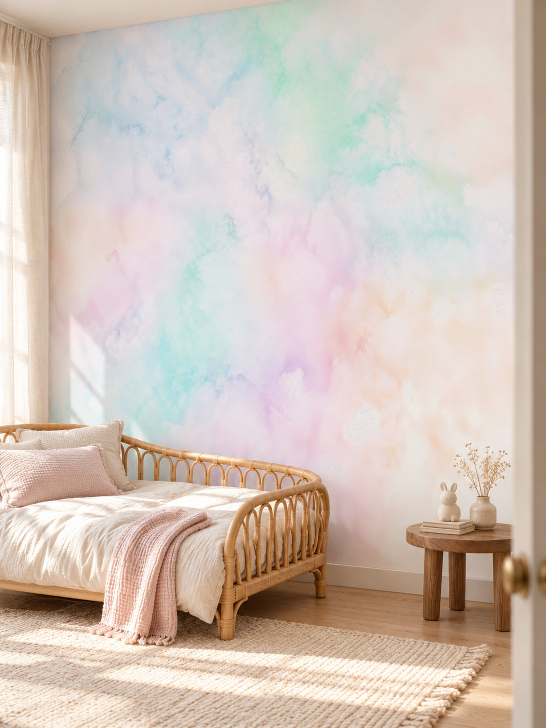 Pastel Soyut Bulut Manzarası duvar kağıdı, bir çocuk odasında