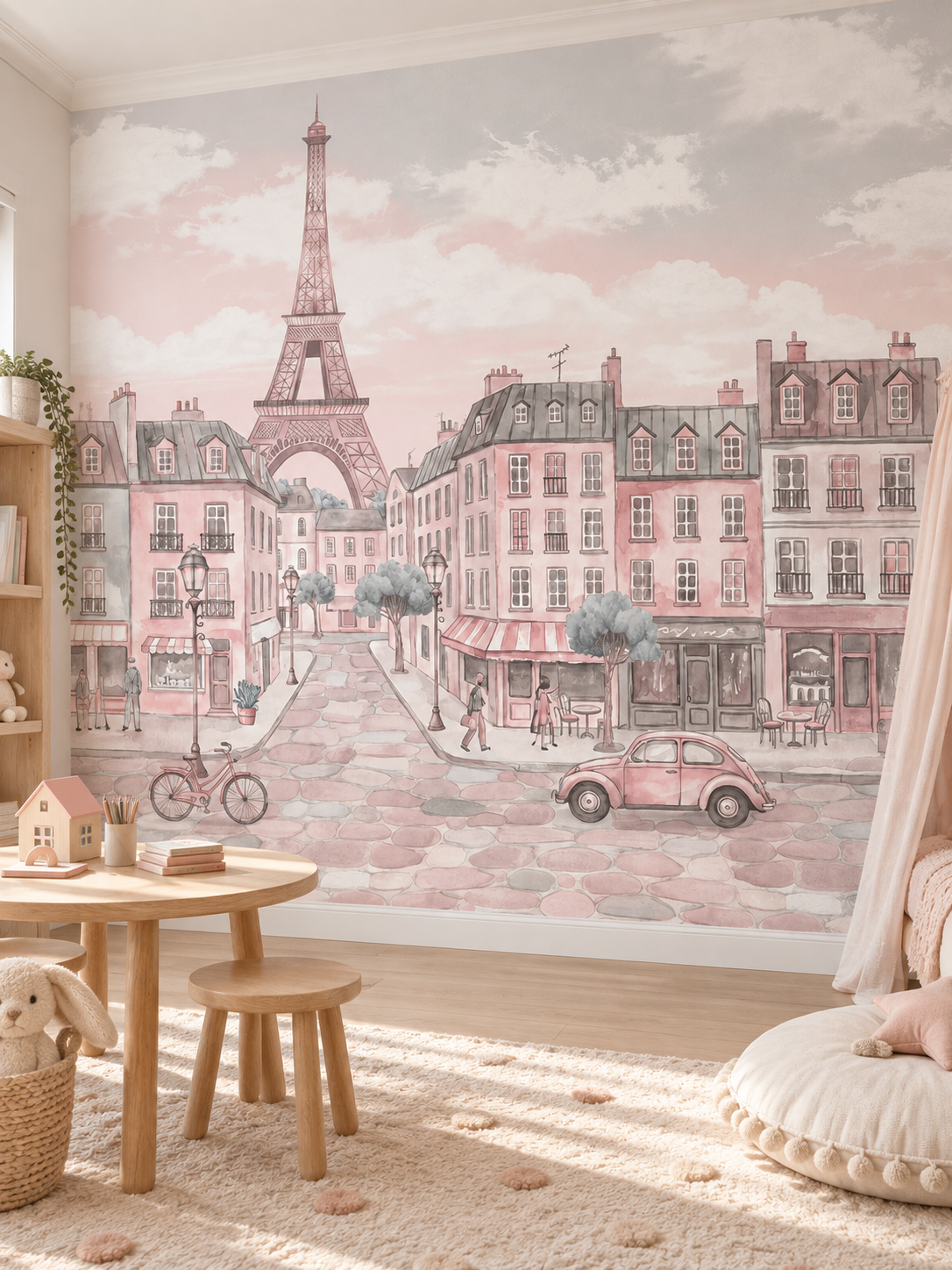 Pudra Pembesi Paris ve Eyfel Kulesi duvar kağıdı, bir çocuk odasında