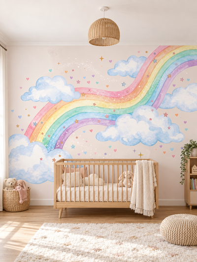 Dalgalı Pastel Gökkuşağı ve Bulutlar