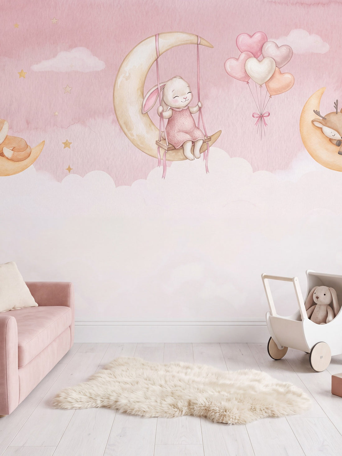 Pembe Ay Salıncağı duvar kağıdı, bir çocuk odasında